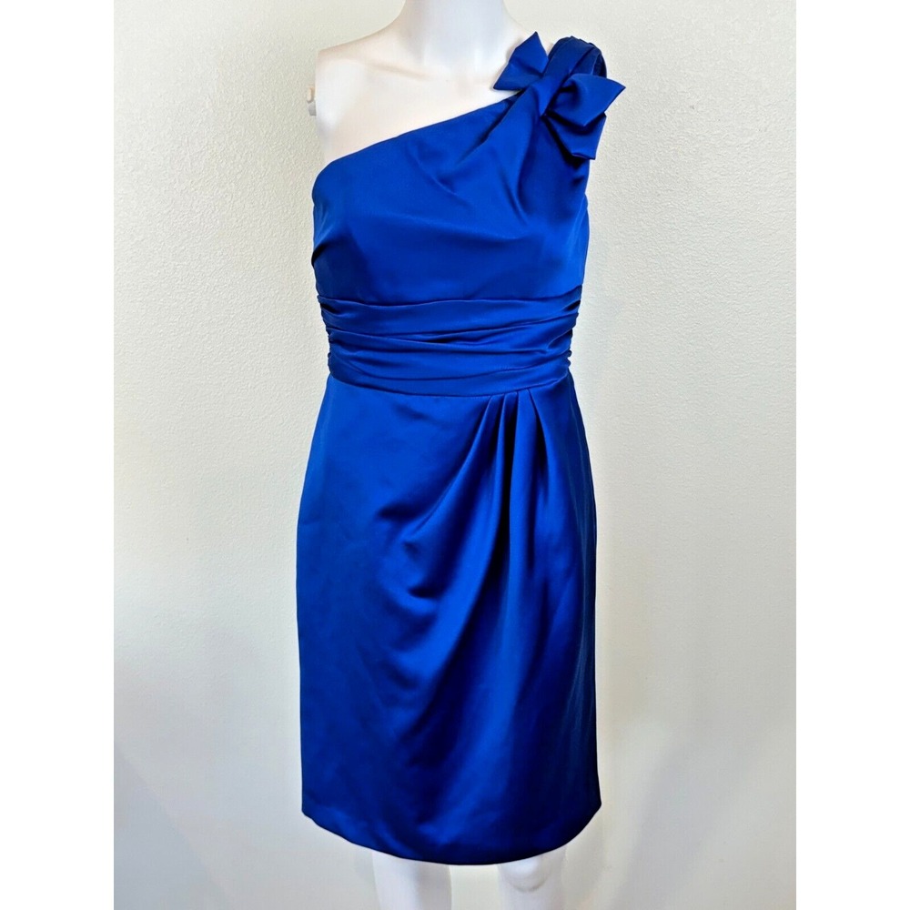 Davids Bridal One Shoulder‎ Royal Blue Satin Rusched Dress Size 2 Prom Event